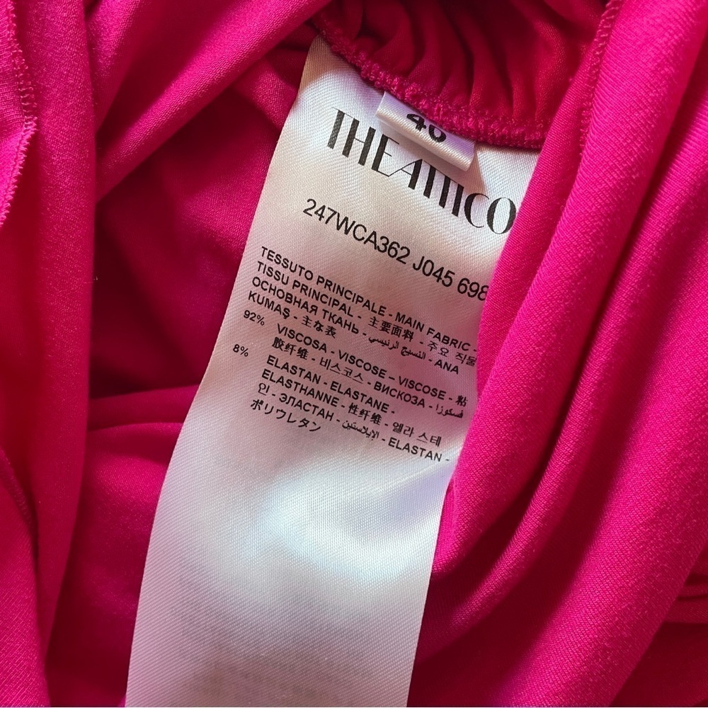 NEW! THE ATTICO- Plunge Neck Mini Dress Fushica Size Small Hot Pink - Picture 13 of 13